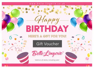 Belle Lingerie Gift Vouchers are sold. You can choose the value or set the amount. Gift vouchers are available in three designs: Happy Christmas, Happy Birthday, and A Gift For You.